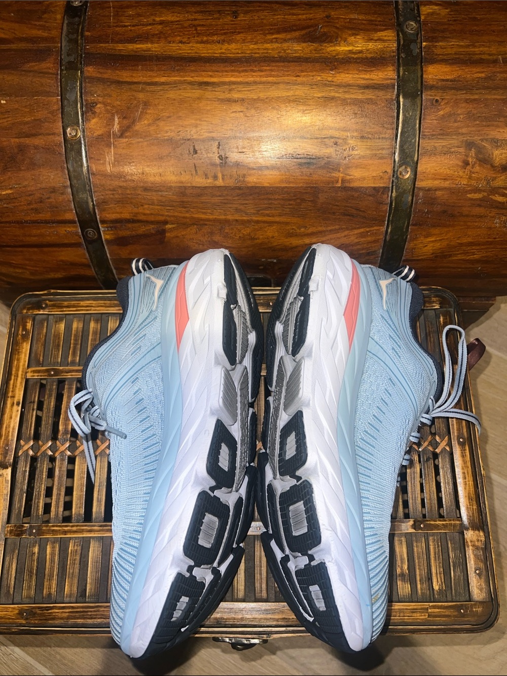 HOKA Bondi 8 Running Shoes – Light Gray/Coral – Excellent Pre-Owned Condition - Picture 6 of 8